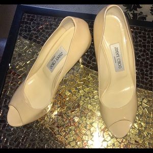 Jimmy Choo patent leather peep toe pumps